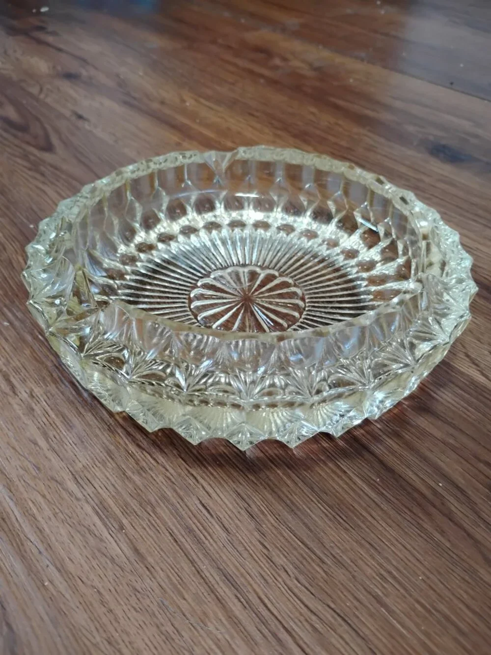 Vintage Lead Crystal Cut Clear Thick Glass Ashtray Trinket Ornate 7